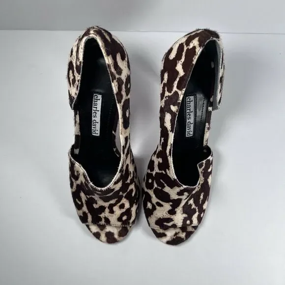 Charles David Leopard Calf Hair D'Orsay Peep Toe Stiletto Pumps Women's Size 7 - Picture 6 of 9